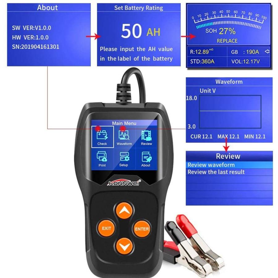 人気が高い Konnwei Kw600カーバッテリー検知器 オルタネーターテスター 診断ツールカースキャナー プロフェッショナルカーバッテリーテスター クランキン 格安 Erwo Org Pk