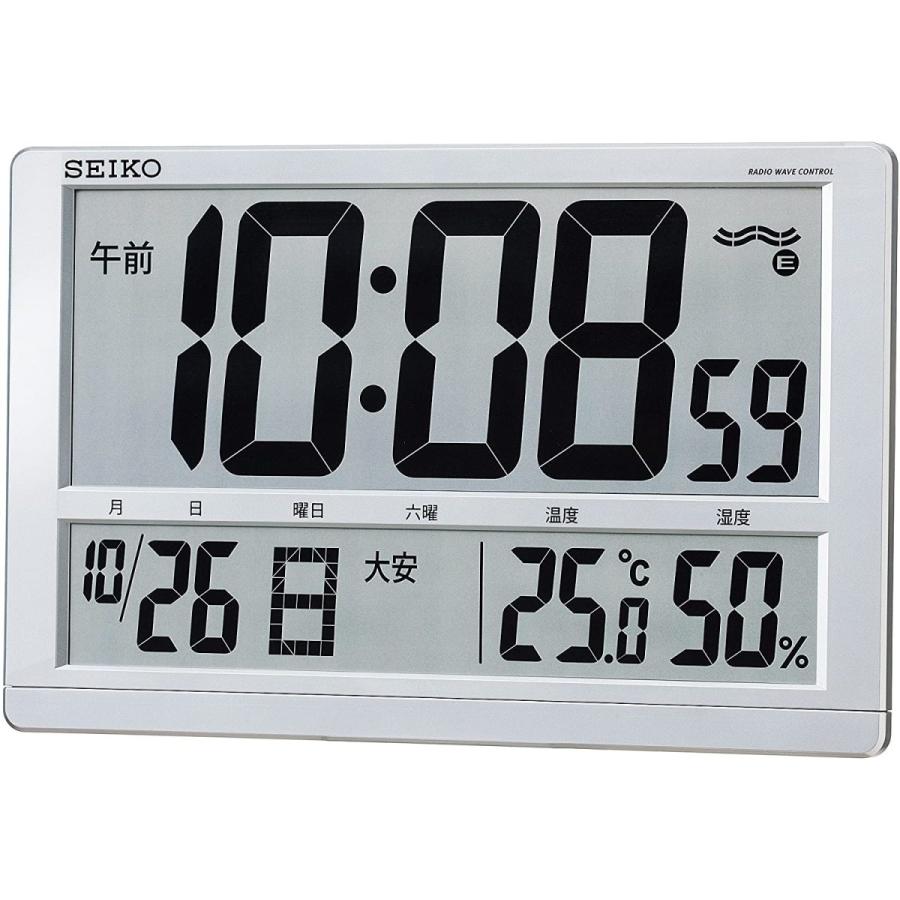 驚きの値段 セイコー クロック 掛け時計 置き時計 兼用 電波 デジタル カレンダー 六曜 温度 湿度 表示 大型 銀色 メタリック Sq433s Seiko 全ての Studiostodulky Cz