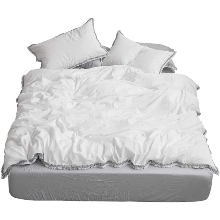 全日本送料無料 綿100 無地 ホワイトの掛布団カバーと枕カバー2枚 可愛いフリンジ模様寝具カバー ダブル コンビニ受取対応商品 Artmedia Ba