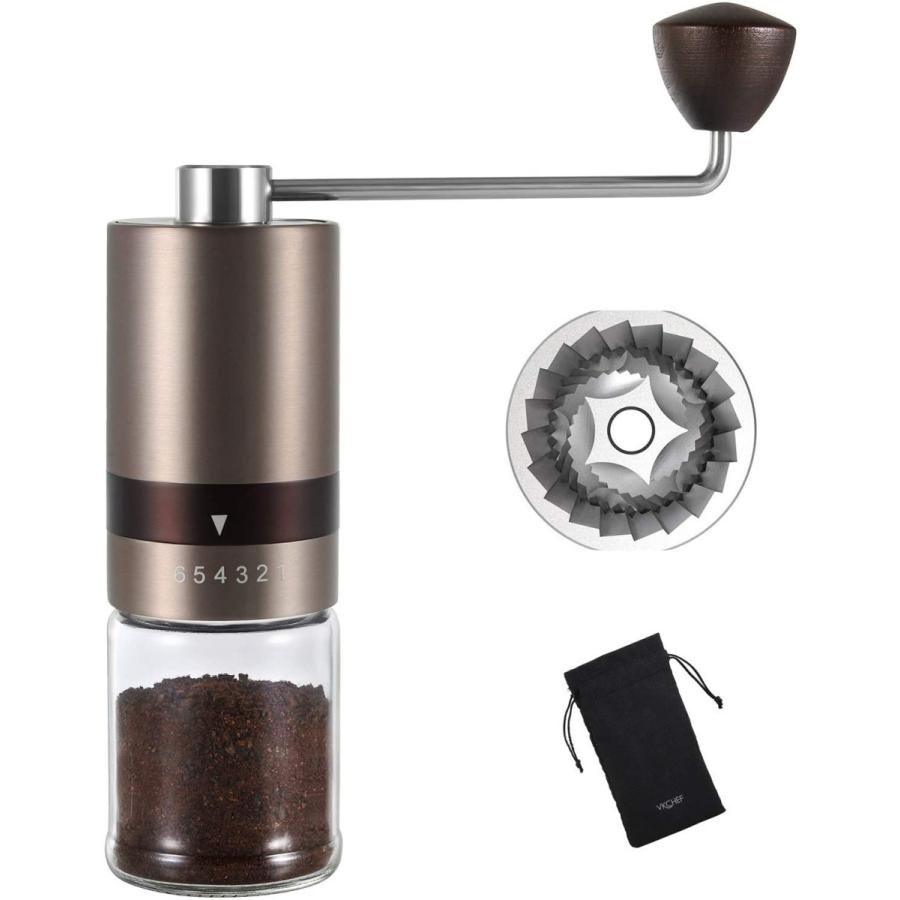 Vkchef 手挽きコーヒーミル 手動 ステンレス臼 金属刃 小型 ゴールデン ゴールデン コーヒー豆挽き キッチン家電 コーヒーまめひ エスプレッソマシン コーヒーグラインダー 携帯 高級 Zutto3650 登山 日本製