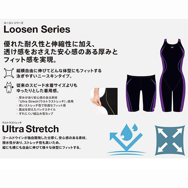 スピード speedo レディース フィットネス水着 オールインワン LOOSEN HALF KNEESKIN Ultra Stretch ECO SFW12353 KA｜zyuen1｜03