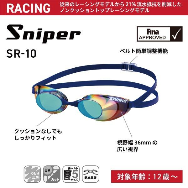 【全品P5倍+最大600円OFFクーポン】スワンズ SWANS 競泳用ゴーグル ノンクッション ミラーゴーグル Sniper SR10M PUSHD｜zyuen｜02