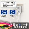 「トップランド 電源タップ 2個口 USBーA充電ポート(2個口)付 2.4A 雷ガード 抗菌 STPP300-GR 1個」の商品サムネイル画像2枚目