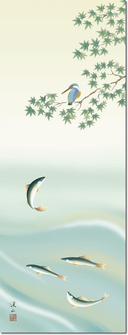 掛け軸 掛軸 四季花鳥 伊藤渓山・四季花鳥 四幅揃い 尺三 花鳥画