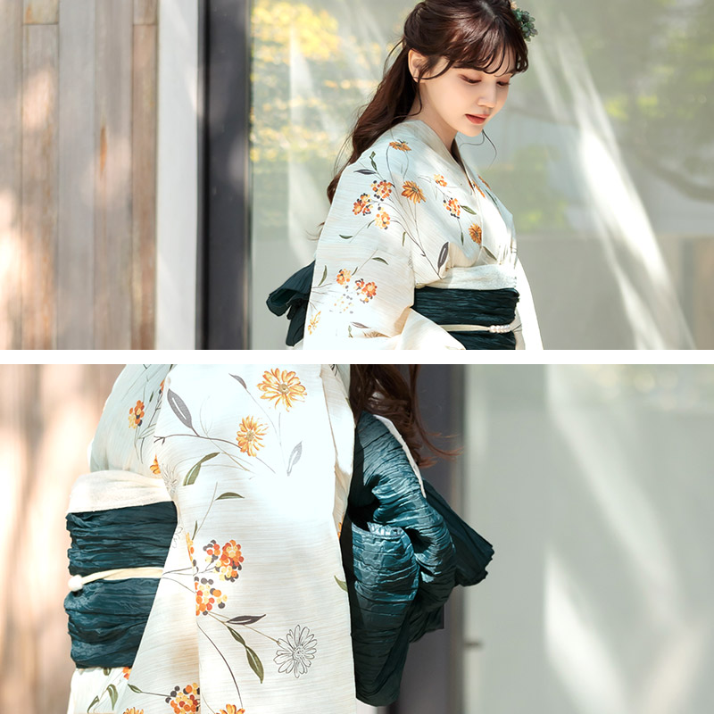 Dita1 浴衣4点セット （ゆかた・しわへこ帯・下駄・腰ひも） Dita 浴衣セット レディース 簡単（ゆかた・しわ兵児帯・下駄