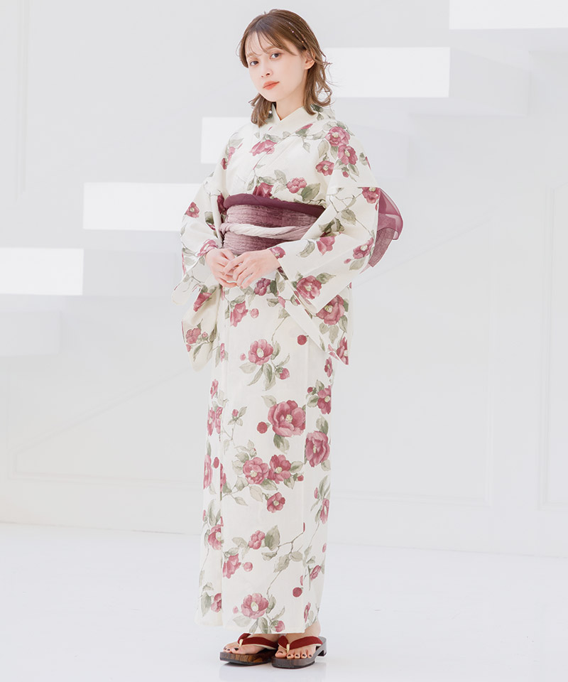 Dita](ディータ) レディース 浴衣 セット 簡単 兵児帯 生成り 水彩 赤