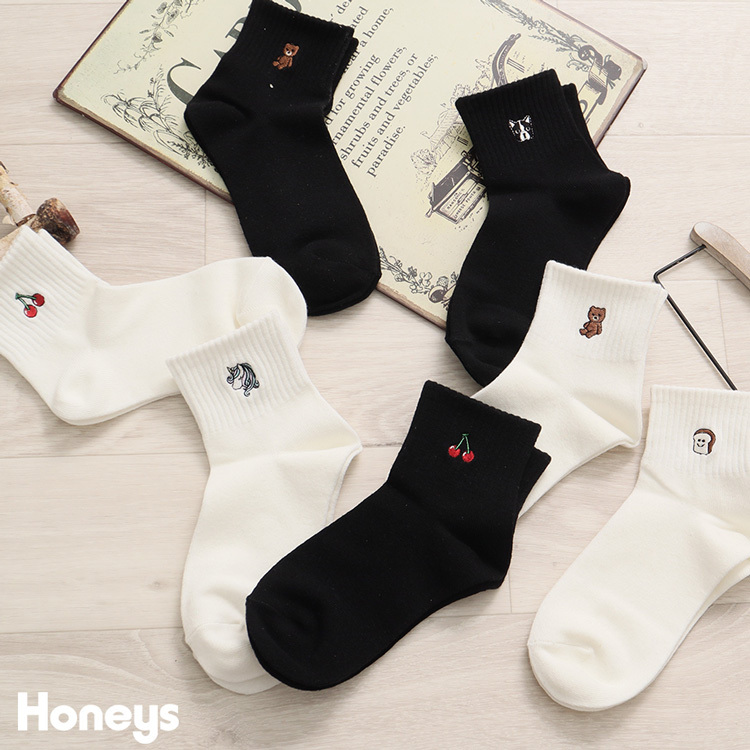 靴下 ソックス レディース ワンポイント 学生 学校 かわいい 刺繍 おしゃれ 白 黒 Honeys ハニーズ ワンポイントショート丈 ハニーズ Paypayモール店 通販 Paypayモール 일본구매대행 직구 바이박스