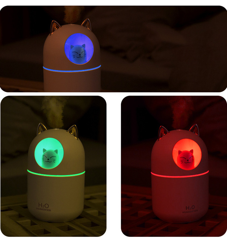 お気に入り 猫型 Led 加湿器 コンパクト 軽量 広範囲 静音 自動停止 卓上 デスク テーブル スタンド 個性的 丸形 猫 ねこ ライト 大容量 パステル ミスト 水蒸気 Hadian Ir