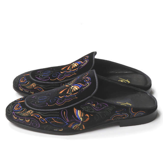 ニードルス Needles 20AW VELVET MULE - PAPILLON EMBROIDERY パピヨン