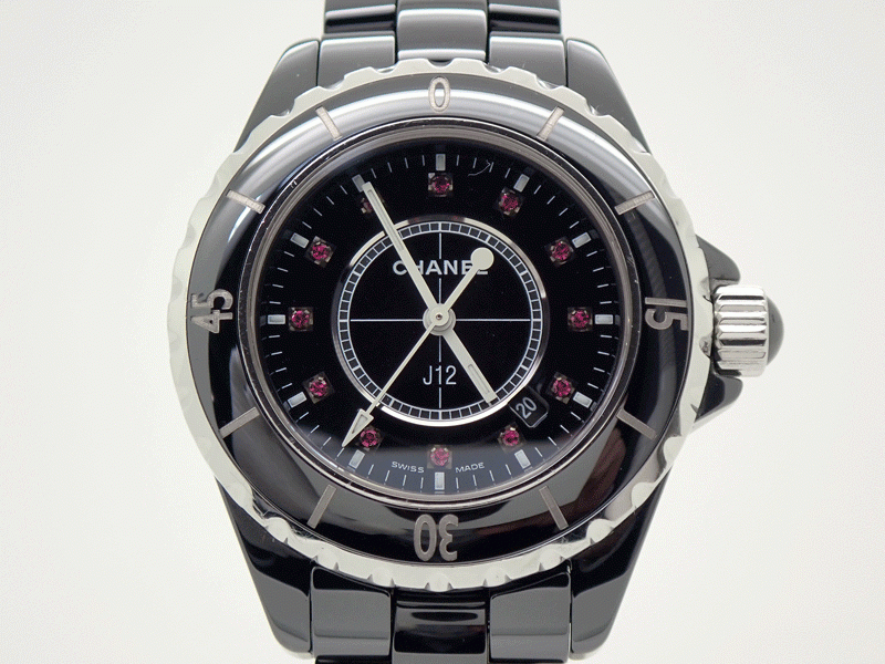 CHANEL シャネル J12 33MM H1634 ブラックセラミック 12Pルビー黒文字