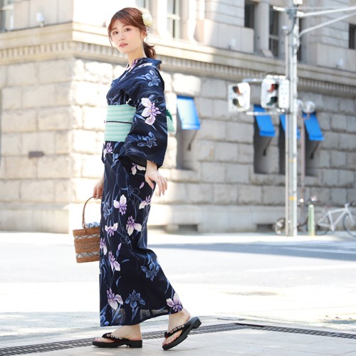 ◇最高級【綿麻浴衣】紺アヤメ菖蒲の品ある涼しゆかた◇着物としても