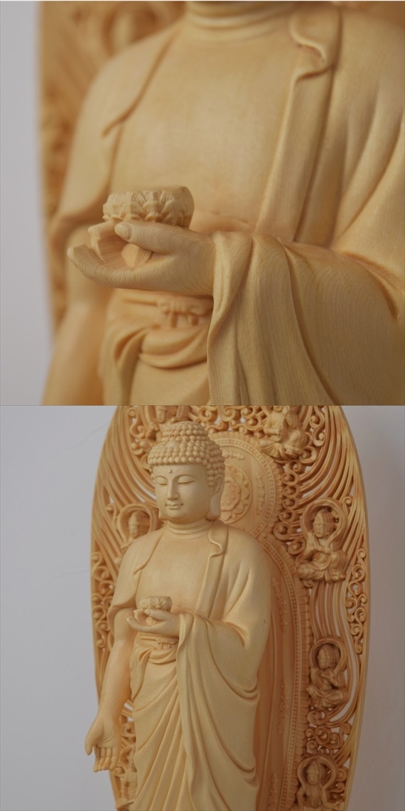 木彫り 仏像 阿弥陀如来 お釈迦様 仏陀 ブッダ 立像 阿弥陀如来像 置物 